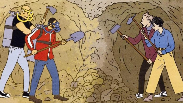 Ausschnitt aus dem Comic "Tunnel - eine israelische Satire": Mehrere Menschen graben einen unterirdischen Tunnel.