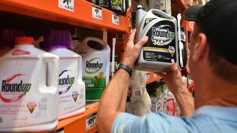 Ein Kunde greift in einem Laden in San Rafael, Kalifornien, zu einem Behälter mit dem glyphosathaltigen Mittel Round up, das von Monsanto hergestellt wird.