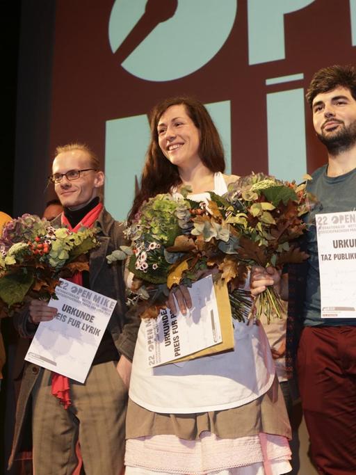 Die Gewinner des Open Mike im Jahr 2014: Doris Anselm, Robert Stripling, Mareike Schneider und Gerasimos Bekas.