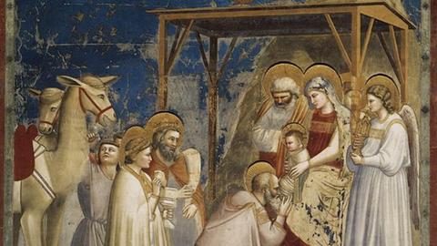 Heiligenscheine – hier bei Giottos "Anbetung der Könige" – erinnern an das Aussehen der Sonnenkorona bei einer totalen Finsternis und könnten damit auf die himmlische Bedeutung der entsprechend darstellten Personen verweisen