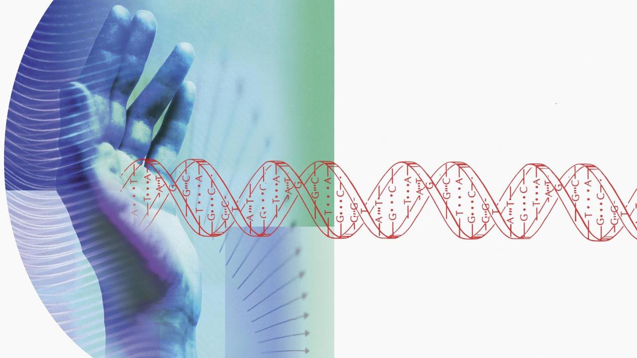 Hand stoppt DNA-Helixtruktur