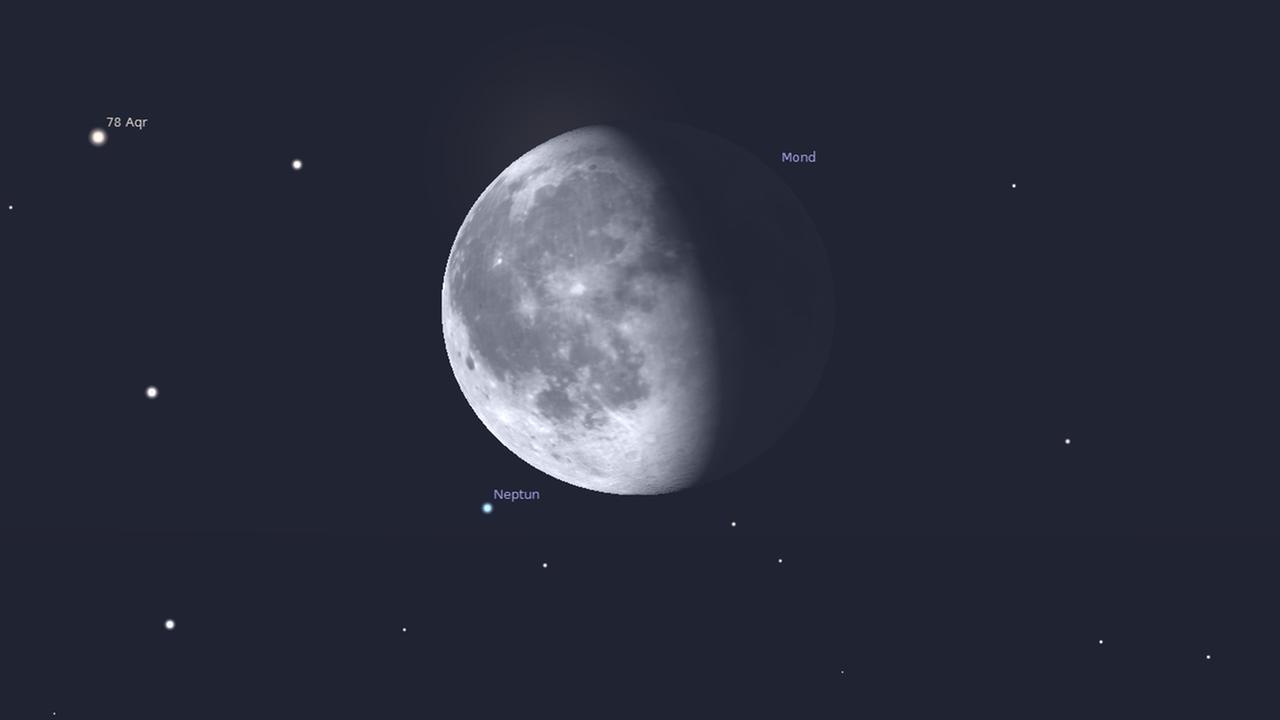 Der Mond bedeckt heute Nacht Neptun