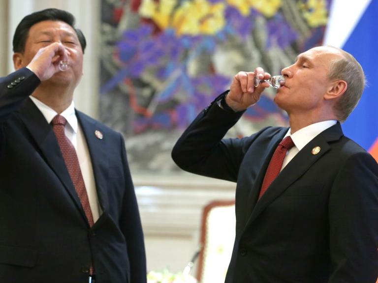 Russlands Präsident Wladimir Putin (rechts) und Chinas Staatschef Xi Jinping sind sich bei den Gas-Lieferungen einig geworden.