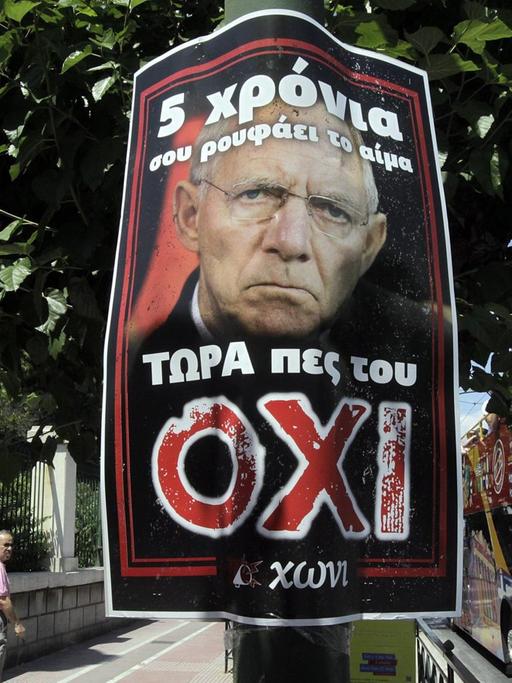 Ein Plakat in Athen wirbt für ein "Nein" beim Referendum über das Reformpaket der Geldgeber.