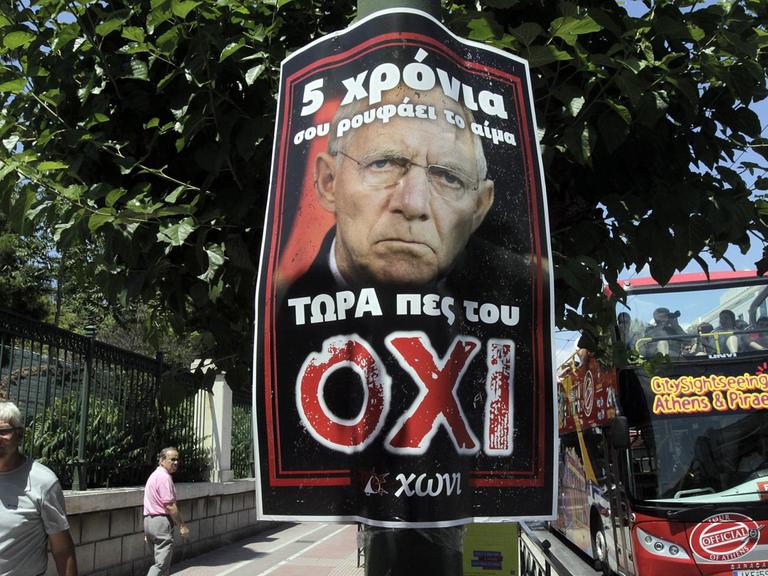 Ein Plakat in Athen wirbt für ein "Nein" beim Referendum über das Reformpaket der Geldgeber.
