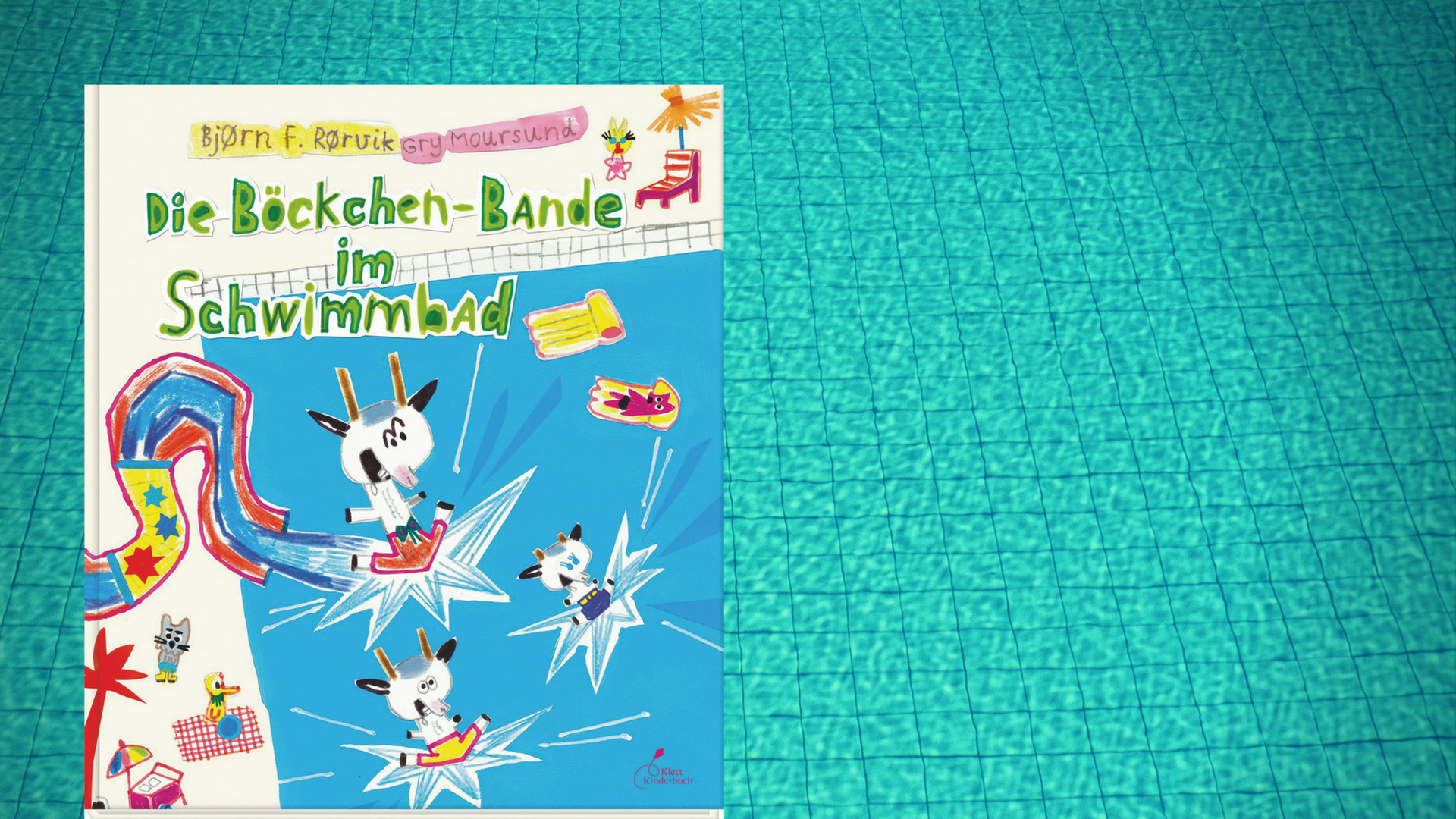 Buchcover von Björn F. Rörviks und Gry Moursunds "Die Böckchen-Bande im Schwimmbad".