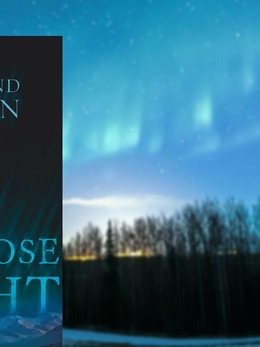 Bildcombo: Buchcover "Lautlose Nacht" von Rosamund Lupton vor einem Foto des Polarlichts über Alaska
