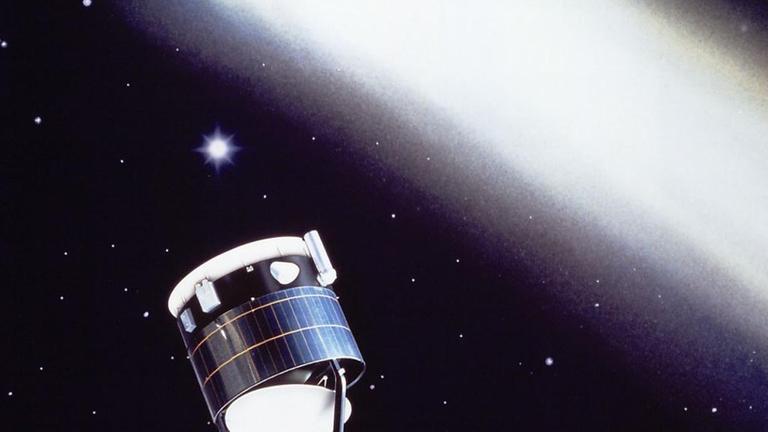 Die ESA-Raumsonde Giotto bestätigte 1986 bei ihrem Vorbeiflug am Halley das Kometenmodell von Fred Whipple (Illustration) Die ESA-Raumsonde Giotto bestätigte 1986 bei ihrem Vorbeiflug am Halley das Kometenmodell von Fred Whipple (Illustration)