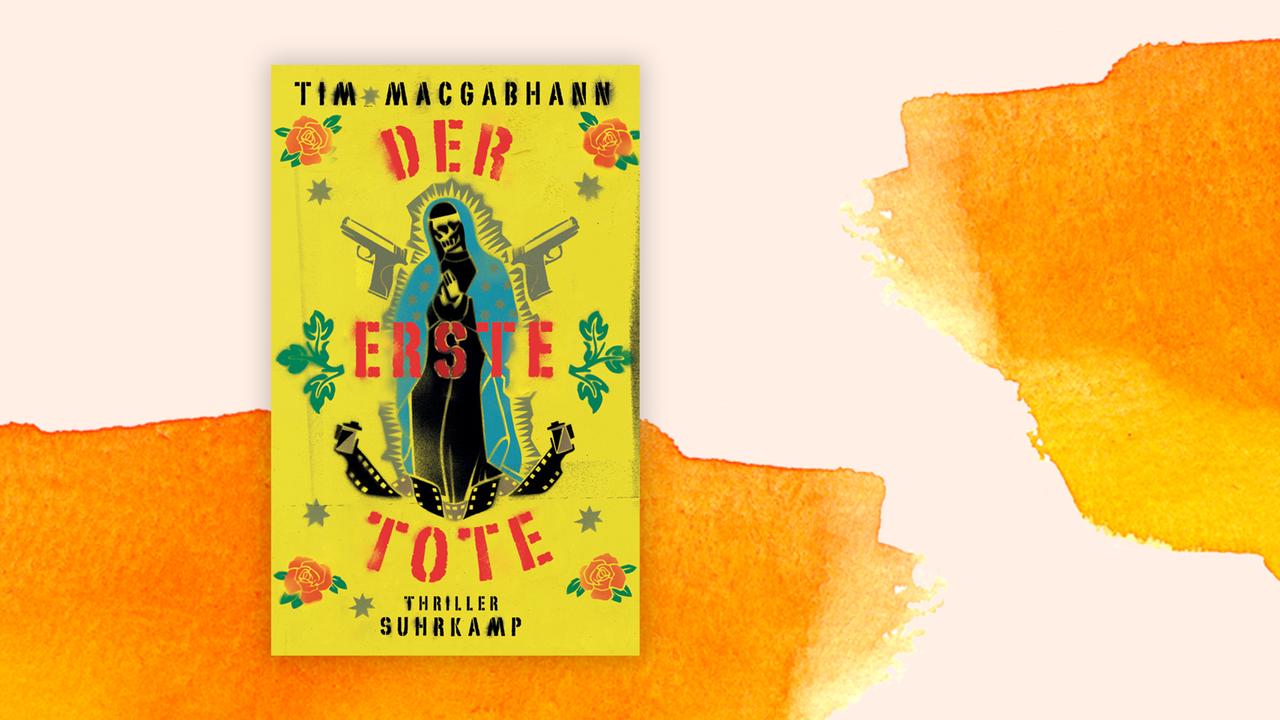 Das Cover von Tim MacGabhann Buch "Der erste Tote" auf orange-weißem Hintergrund.