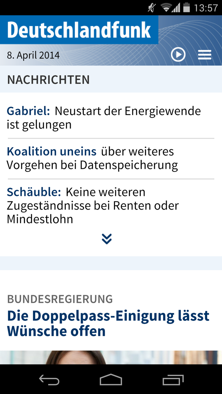 Screenshot: Mobile Ansicht der DLF-Startseite Screenshot: Mobile Ansicht der DLF-Startseite