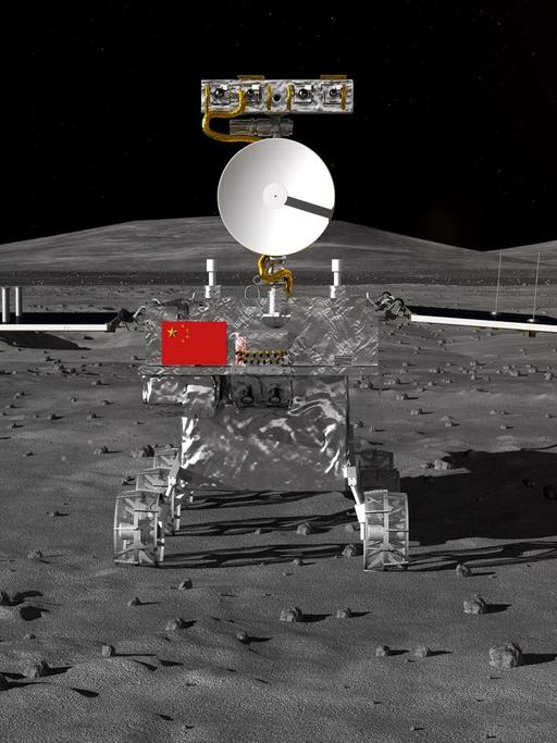 Die chinesische Sonde Chang'e 4 in einer Computersimulation auf der Mondoberfläche.