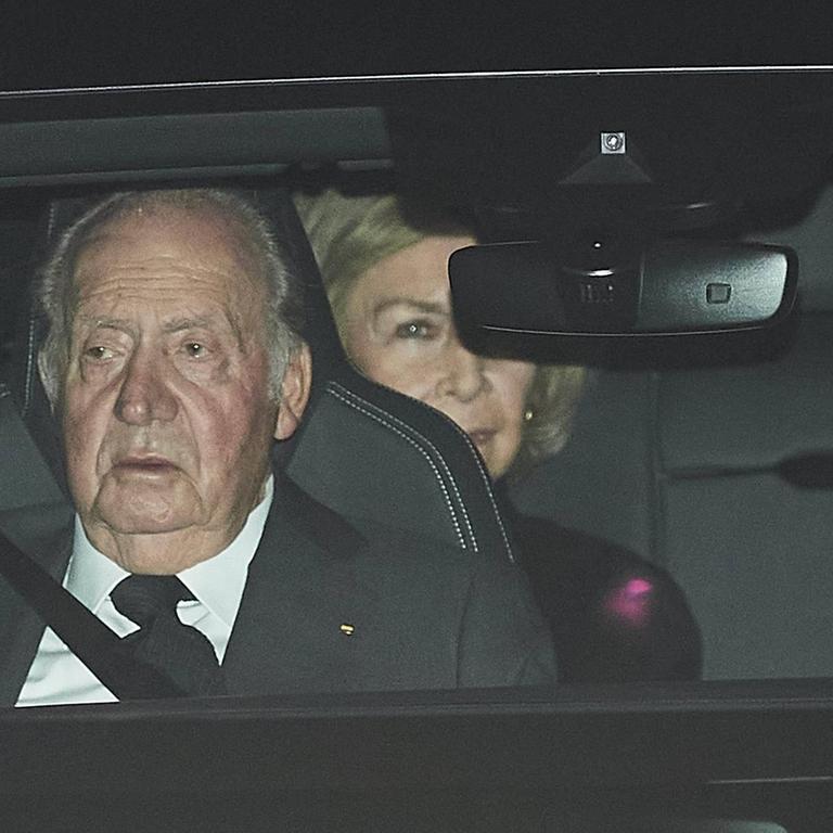 King Juan Carlos of Spain, The former Queen Sofia, attends Princess PIlar Borbon funeral chapel installed in the Gomez-Acebo royals adel house in Madrid. No Spain PUBLICATIONxINxGERxSUIxAUTxONLY Copyright: xPPEx 