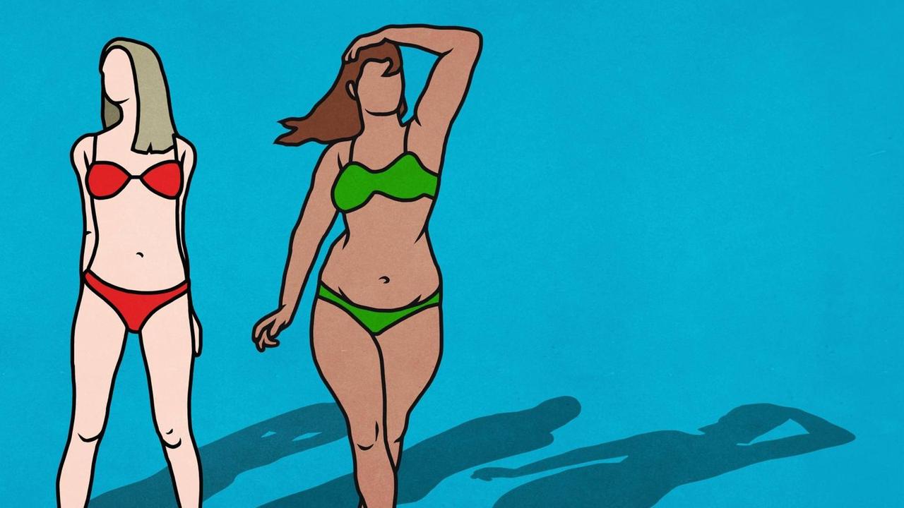 Eine Illustration von zwei Frauen mit unterschiedlicher Figur im Bikini.