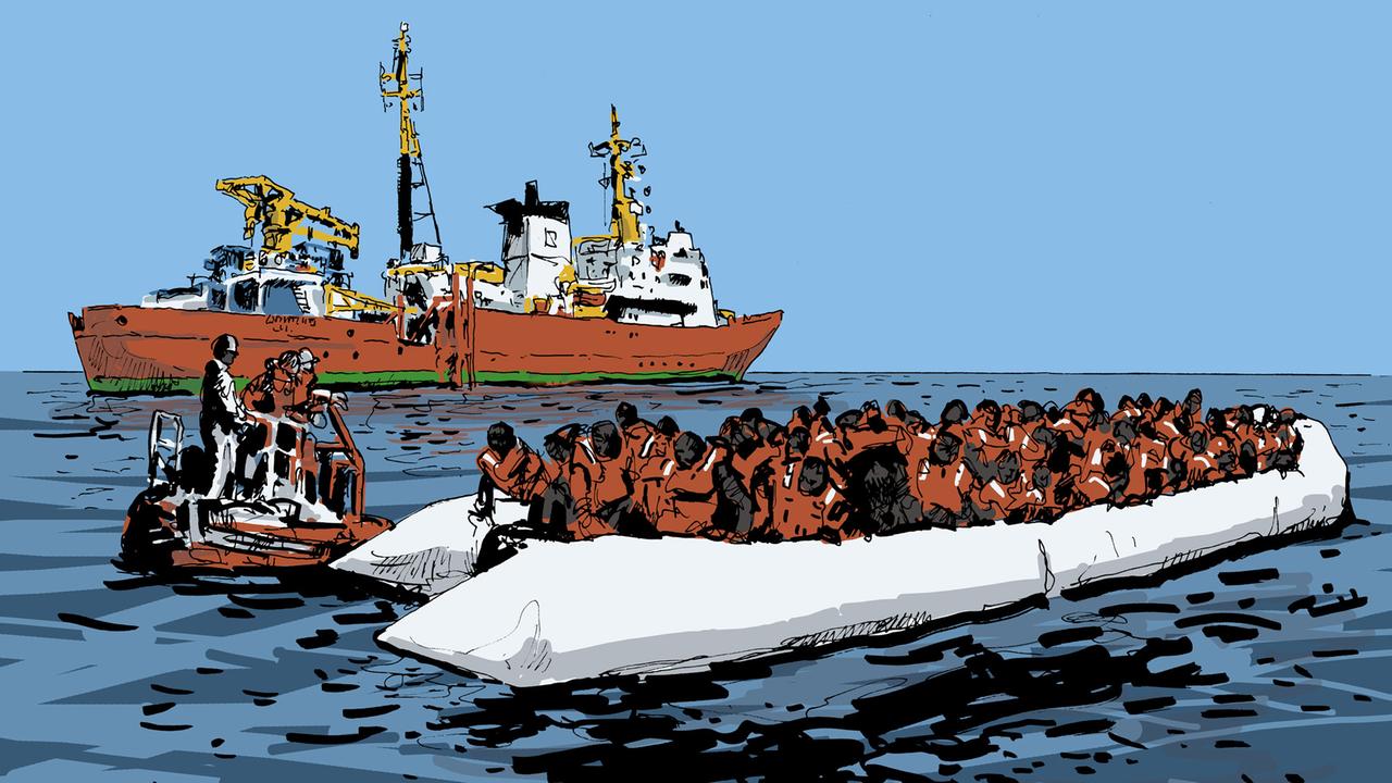 In der Graphic-Novel "Liebe deinen Nächsten" zeichnet Peter Eickmeyer die Ereignisse auf einem Seenotrettungsschiff.