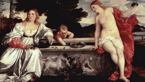 Heilige und profane Liebe - Gemälde von Tiziano Vecellio, genannt Tizian (ca. 1488-1576), Öl auf Leinwand, ca. 1515 (118x279 cm) - Galleria Borghese, Rom.
