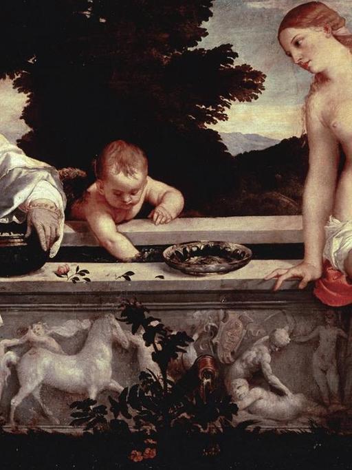 Heilige und profane Liebe - Gemälde von Tiziano Vecellio, genannt Tizian (ca. 1488-1576), Öl auf Leinwand, ca. 1515 (118x279 cm) - Galleria Borghese, Rom.