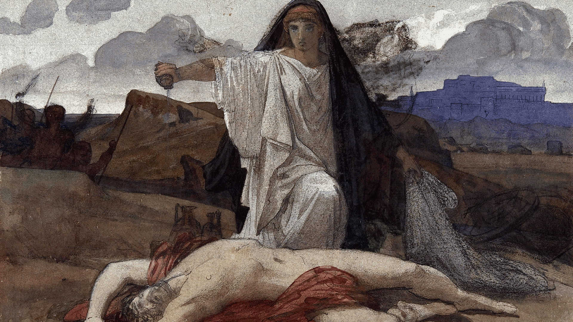 Antigone beerdigt den Körper ihres Bruders Polynices