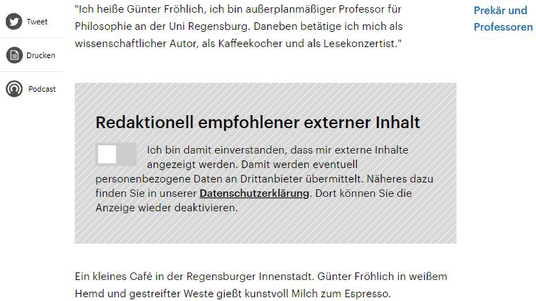Screenshot eines versteckten Embeddings auf den Seiten des Deutschlandfunks.