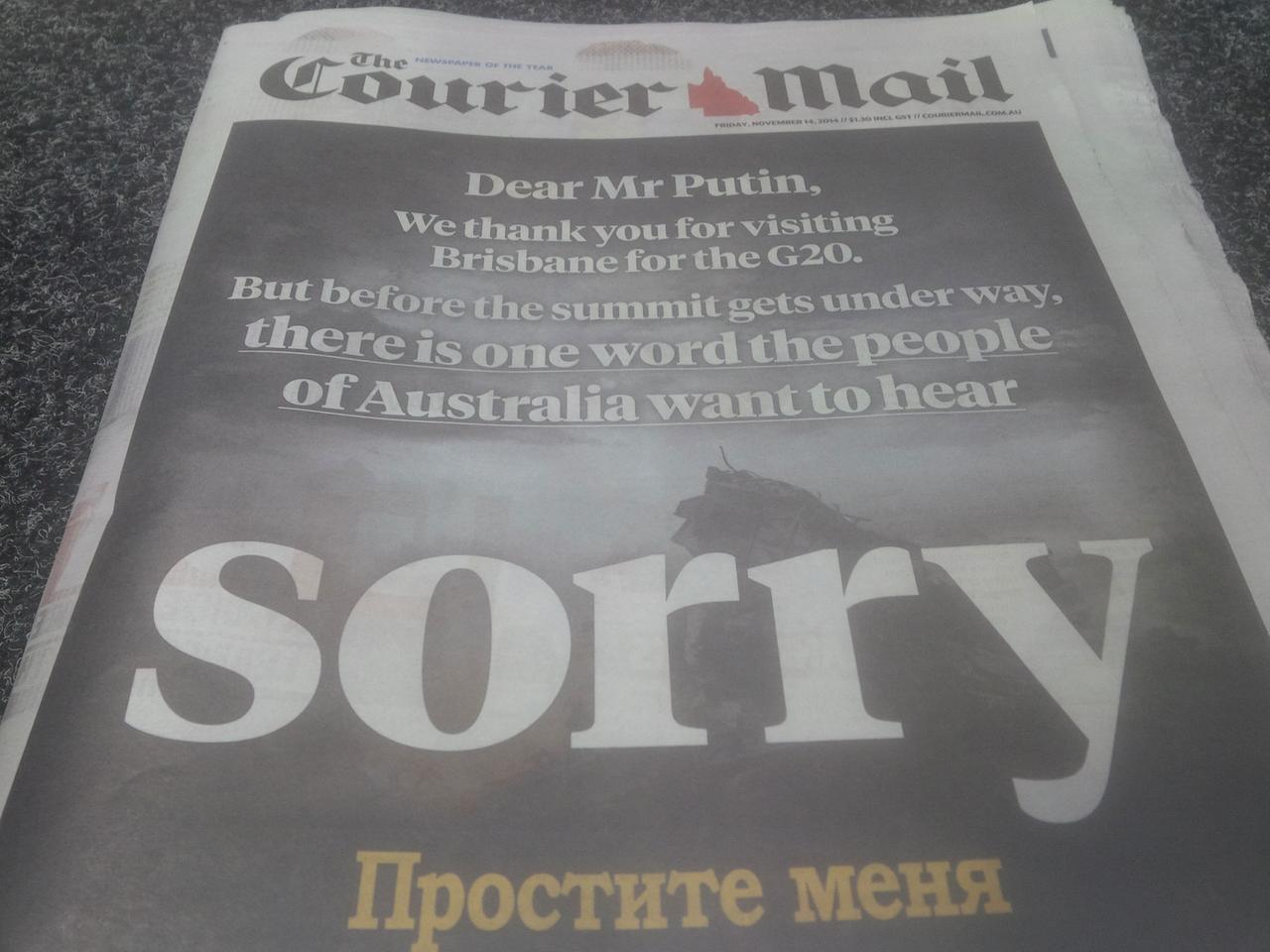 Schlagzeile einer australischen Zeitung: Putin muss sich für den Absturz von MH17 entschuldigen