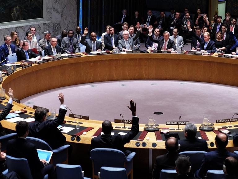 Die Mitglieder des Sicherheitsrats heben die Hand.
