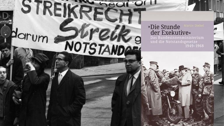 Hintergrundbild: Maidemonstration in Köln 1968. Vordergrund: Buchcover