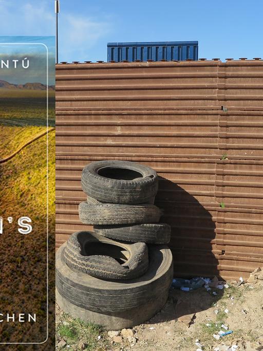 Buchcover "No Man's Land" und die mexikanische Grenze zu den USA in Tijuana
