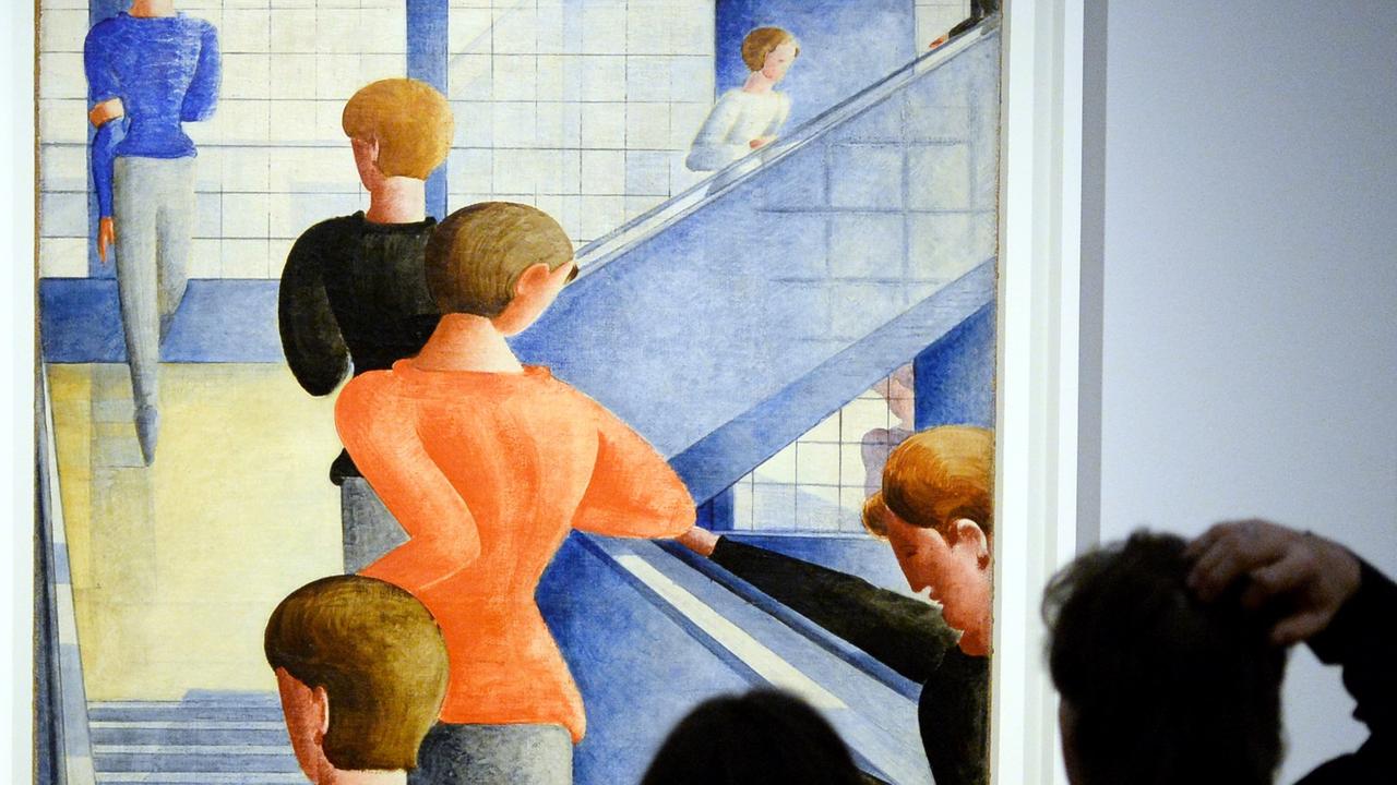 Das Gemälde "Bauhaustreppe" (1932) in der Ausstellung "Oskar Schlemmer - Visionen einer neuen Welt" in der Stuttgarter Staatsgalerie.