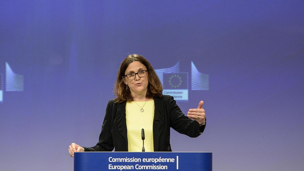 Cecilia Malmström, EU-Handelskommissarin, bei einer Pressekonferenz in Brüssel