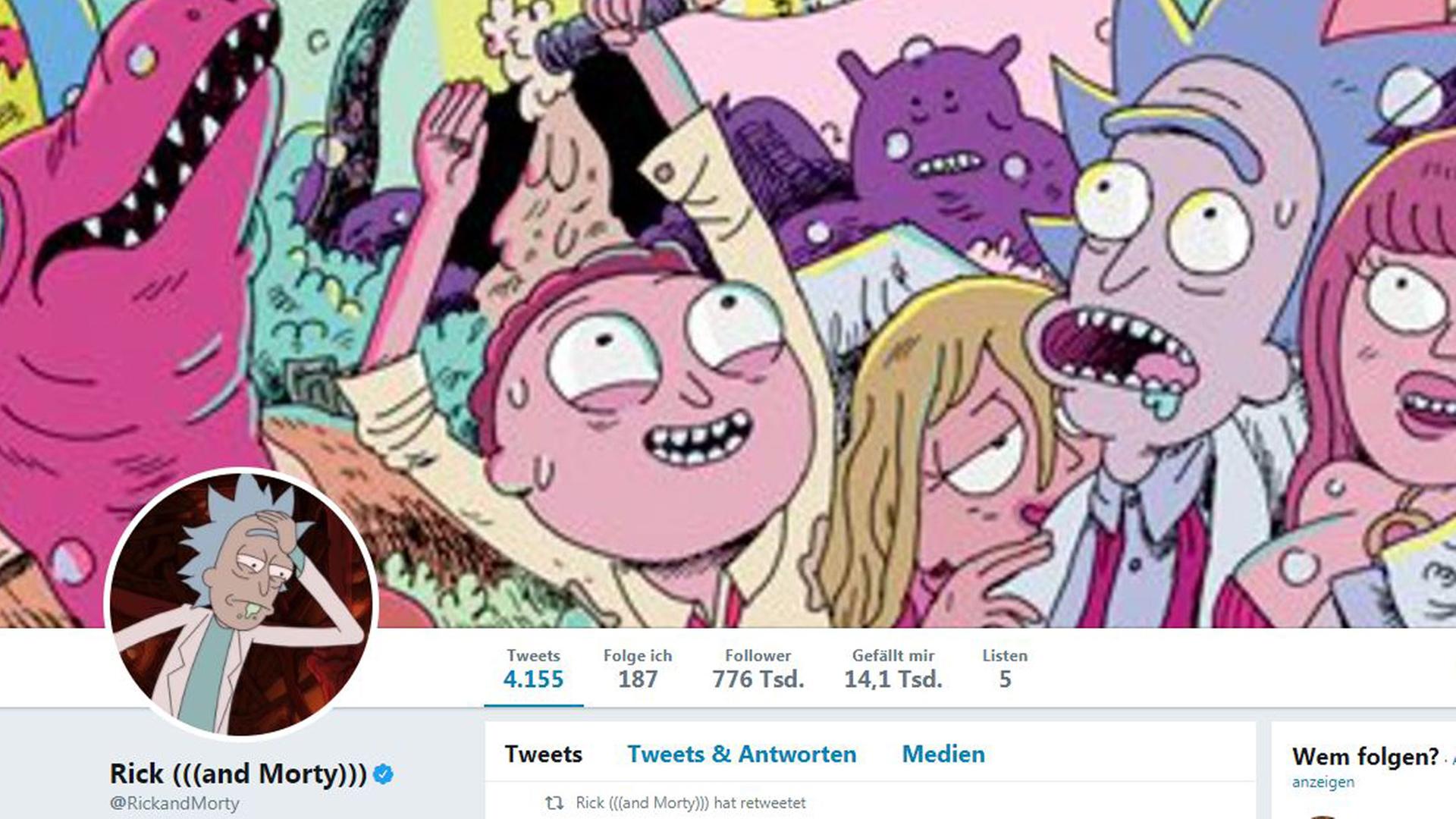 Blick auf die Twitter-Seite von Rick & Morty