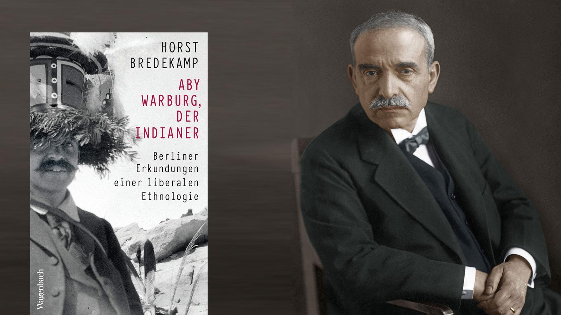 Cover von Horst Bredekamps Buch "Aby Warburg, der Indianer". Im Hintergrund ist ein Foto von Aby Warburg zu sehen.