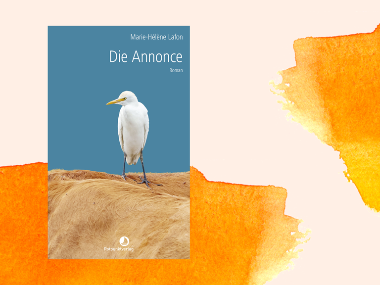 Buchcover zu "Die Annonce" von Marie-Hélène Lafon auf orangefarbenem Aquarellhintergrund.