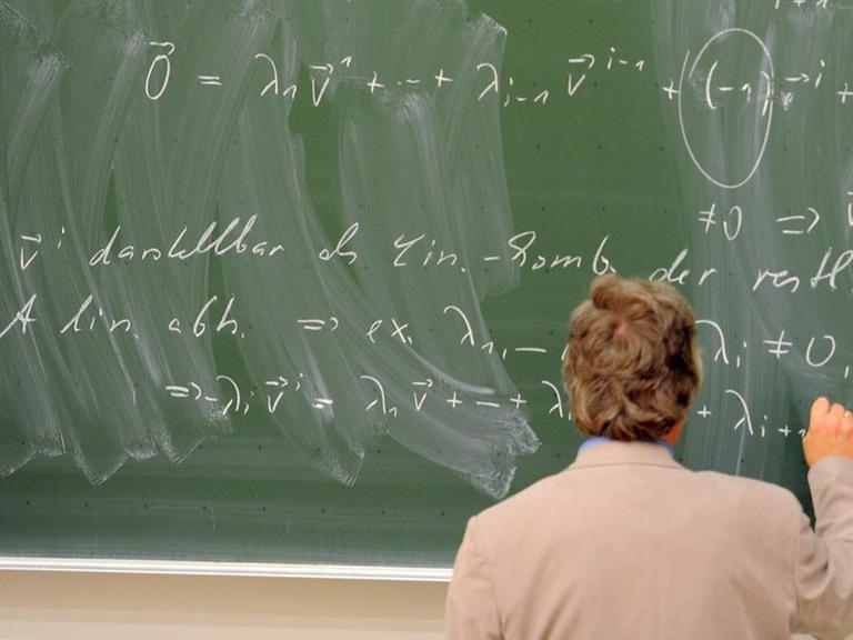 Formeln stehen auf einer schlecht gewischten Tafel am 29.10.2012 in Berlin in einer Vorlesung "Mathematik für Chemiker" im Walter-Nernst-Haus auf dem Campus Adlershof der Humboldt-Universität.