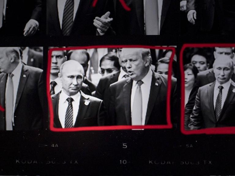 Screenshot eines Anti-Trump-Videos, auf dem Trump und Putin mit Rotstift markiert sind.