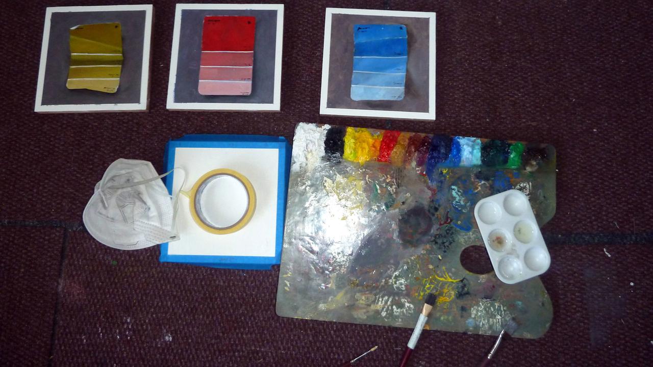 Farben für Rory Emmetts "Colourman" in seinem Atelier