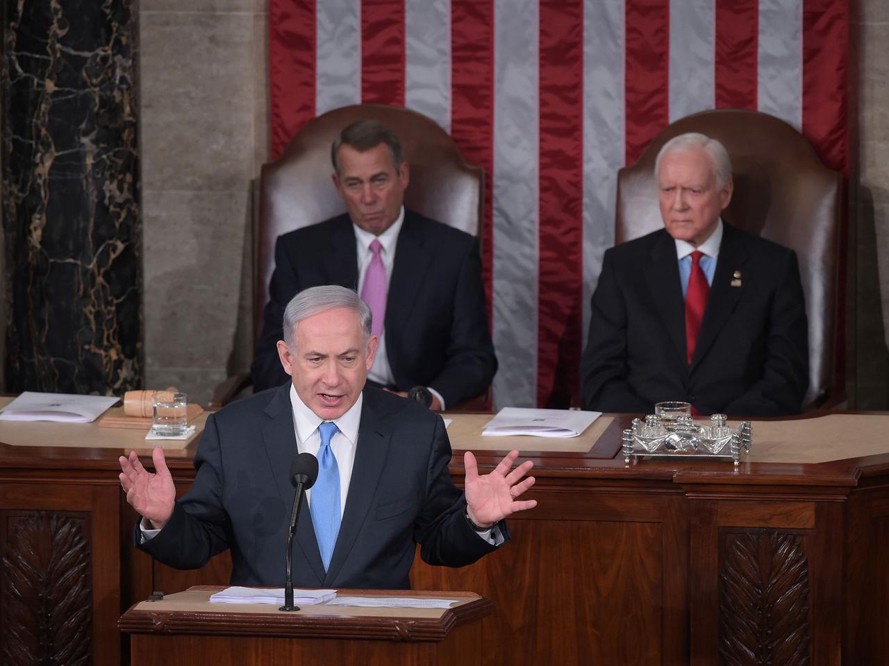Israels Regierungschef Benjamin Netanjahu hält im US-Kongress eine Rede. 