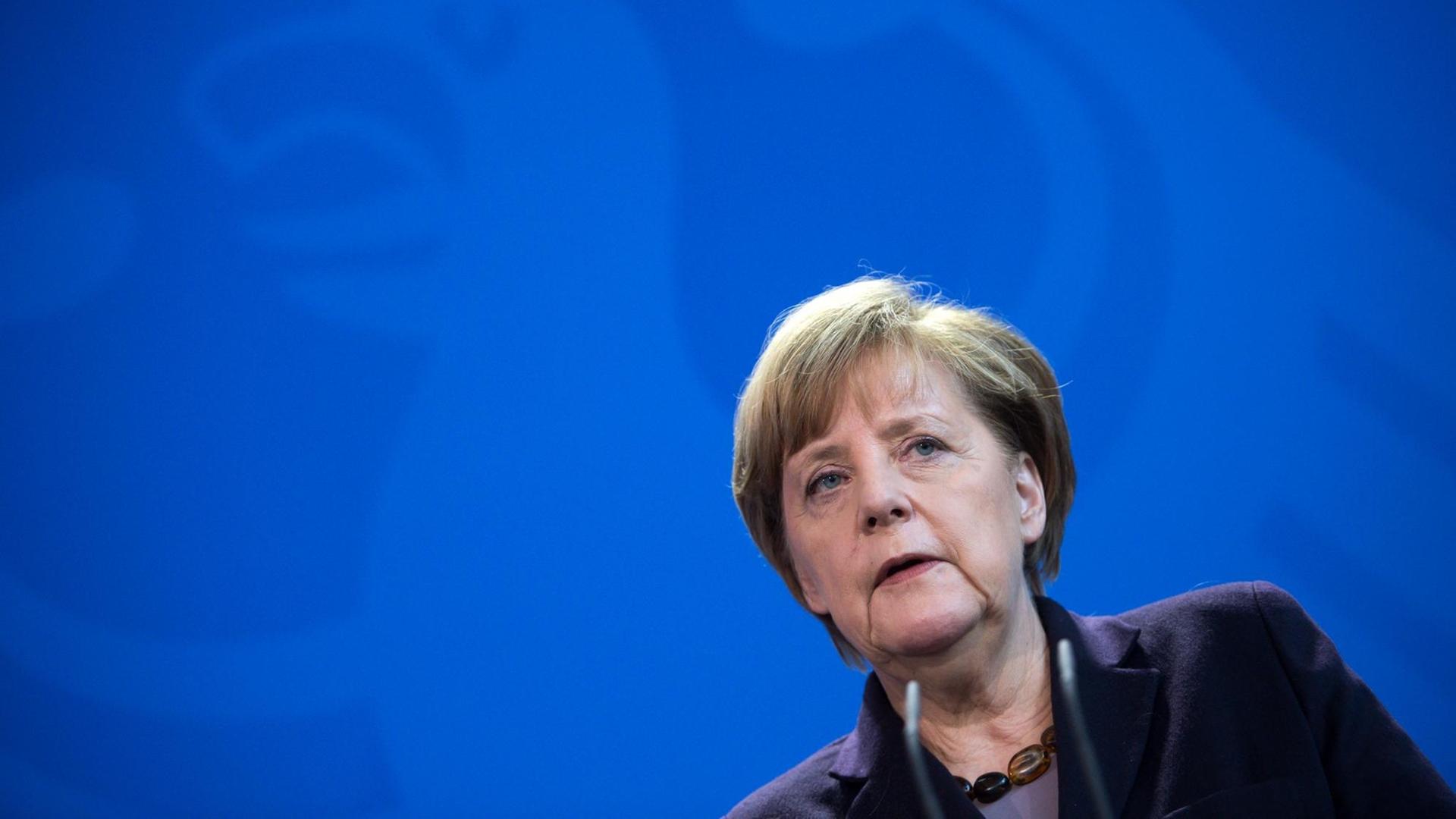 Bundeskanzlerin Angela Merkel (CDU) während einer Pressekonferenz im Bundeskanzleramt.