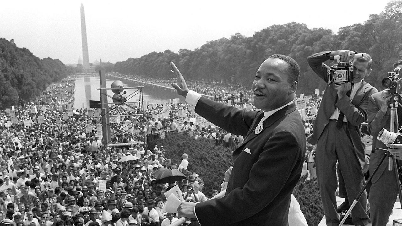 Martin Luther King am 28. August 1963 in Washington, D.C., wo er seine berühmte Rede "Ich habe einen Traum" hielt.