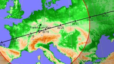 Flugbahn der ISS über Deutschland kurz nach Mitternacht