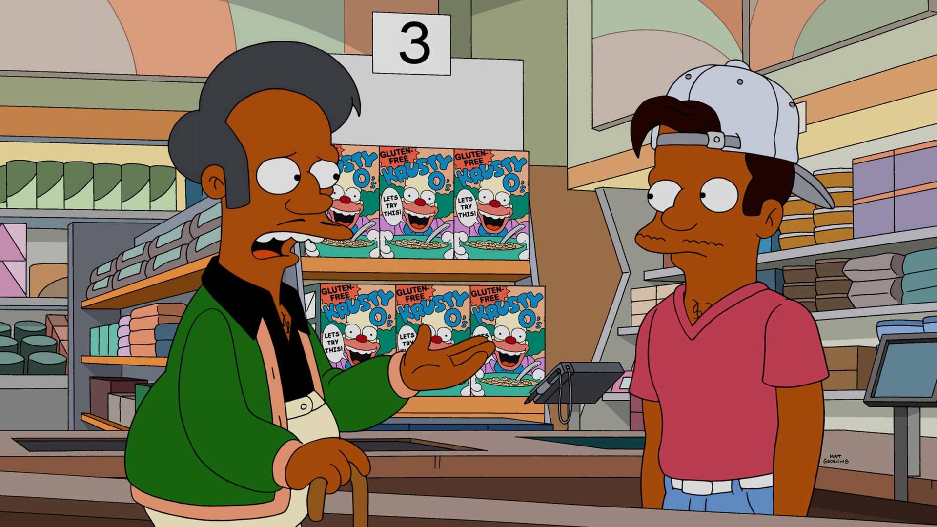 Apu und sein Neffe Jay aus der Serie "Die Simpsons".