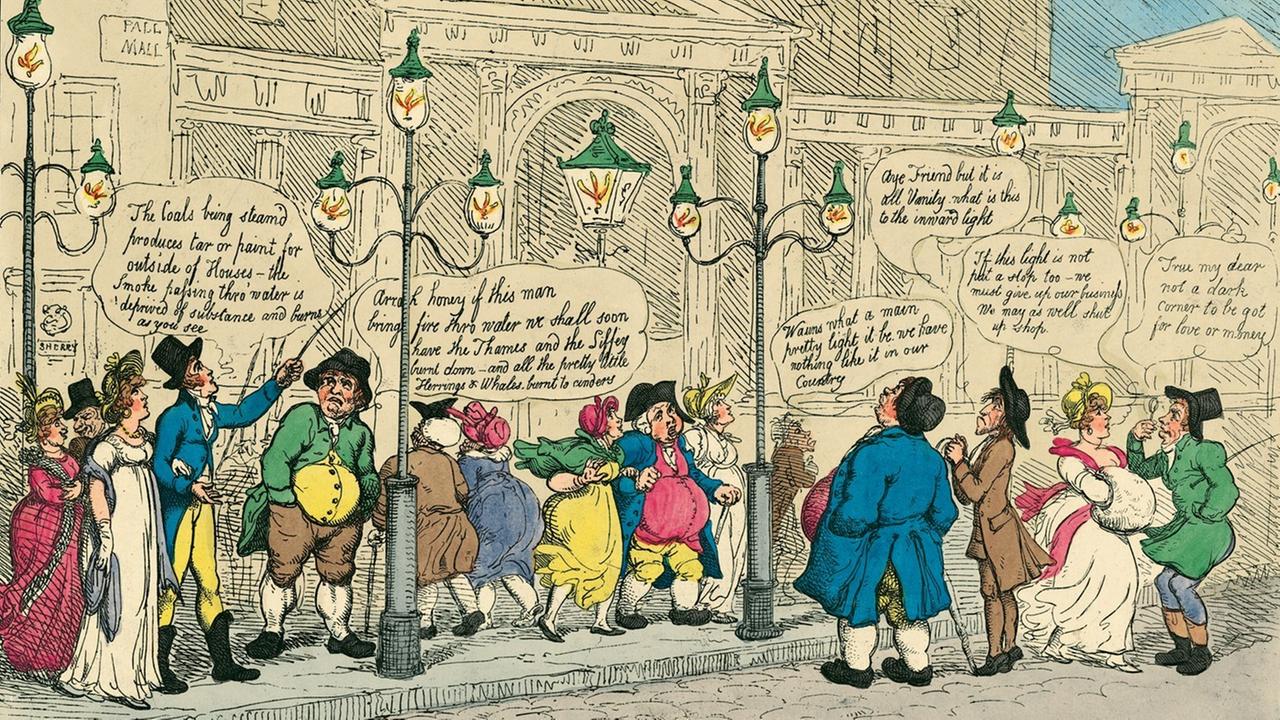 Thomas Rowlandson: "A Peep at the Gas Lights in Pall-Mall", 1809. Museum Wilhelm Busch