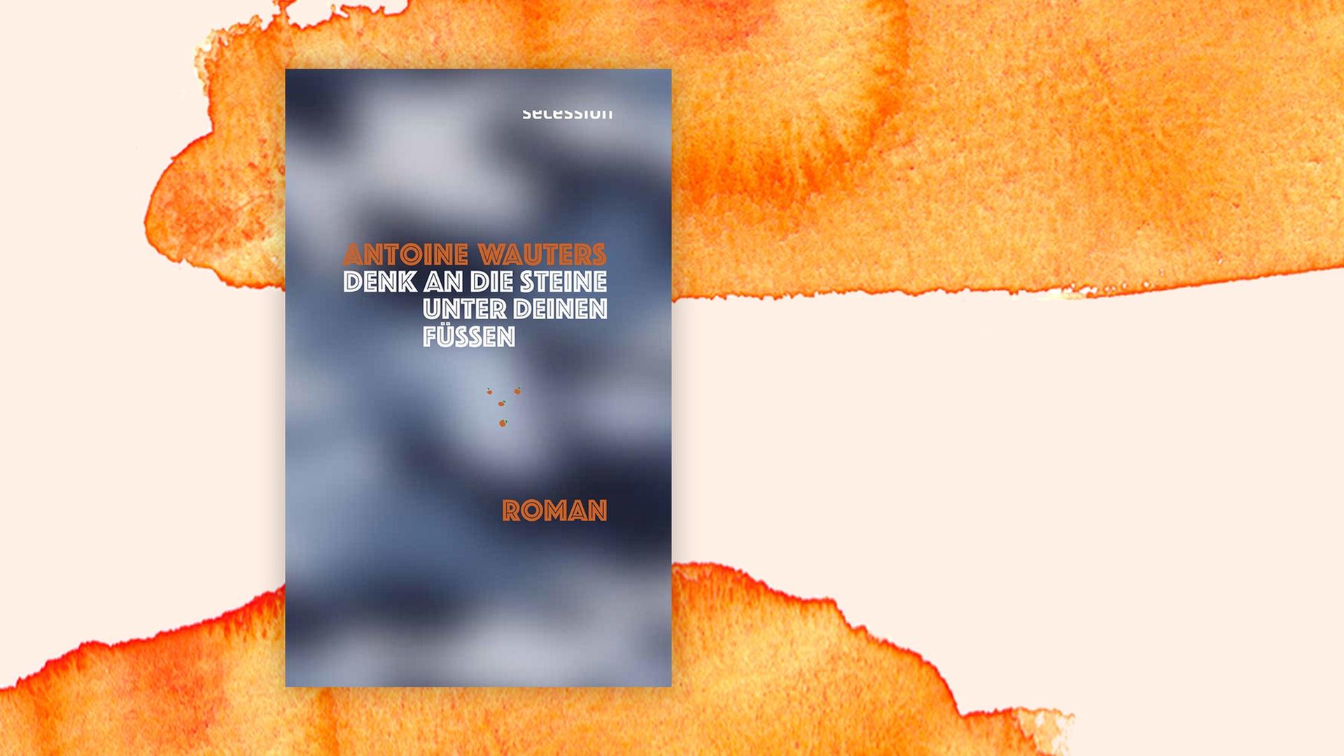 Buchcover "Denk an die Steine unter deinen Füßen" auf orangem Hintergrund