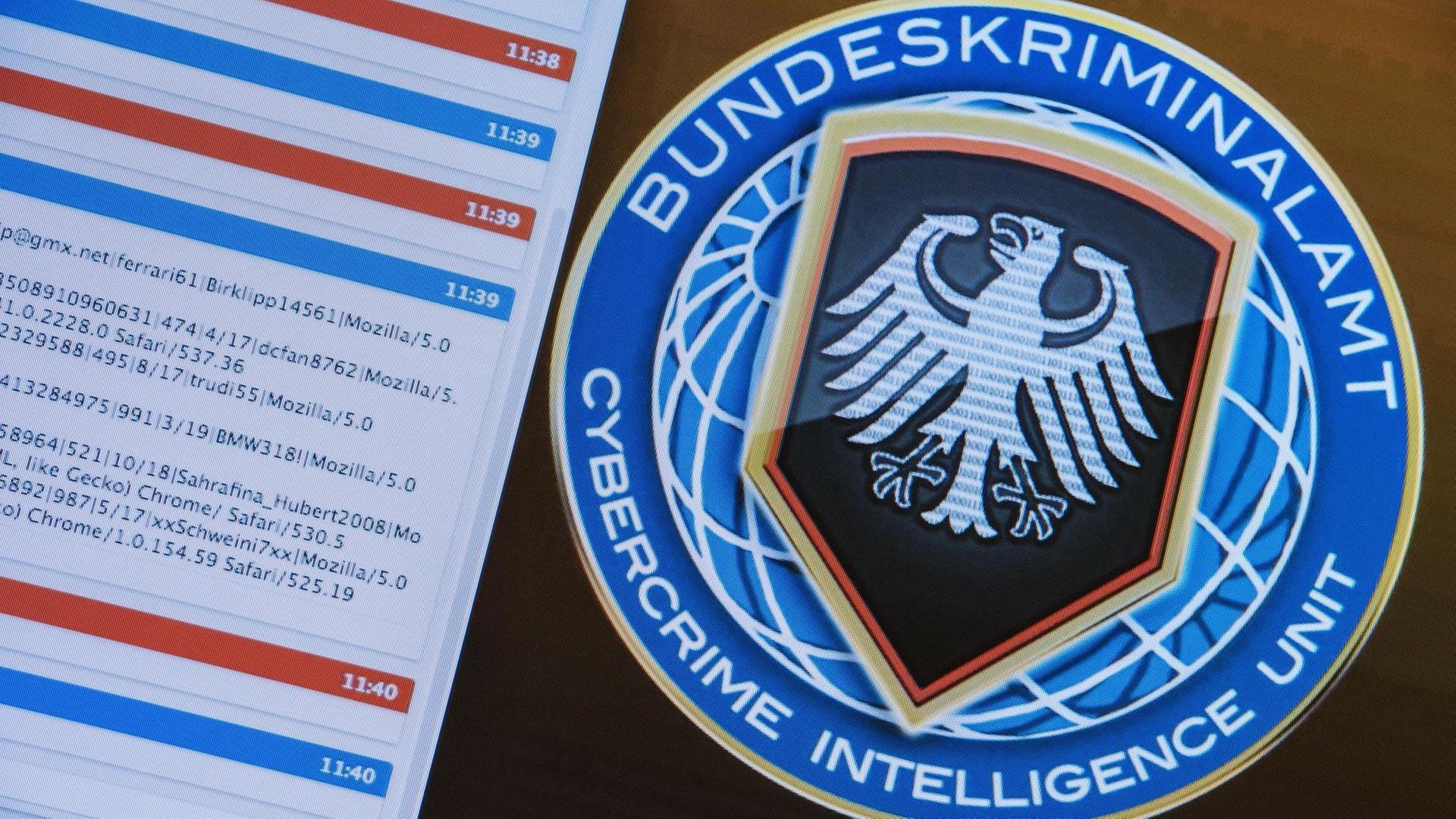 Das Logo der "Cybercrime Intelligence Unit" des Bundeskriminalamtes (BKA) und daneben einen Bildschirm.