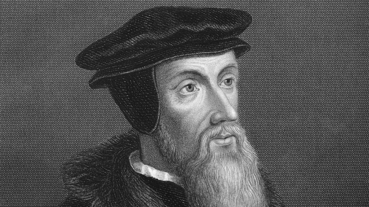 Johannes Calvin (1509 bis 1564), Reformer und Begründer des Calvinismus. Stahlstich, ca. 1860.