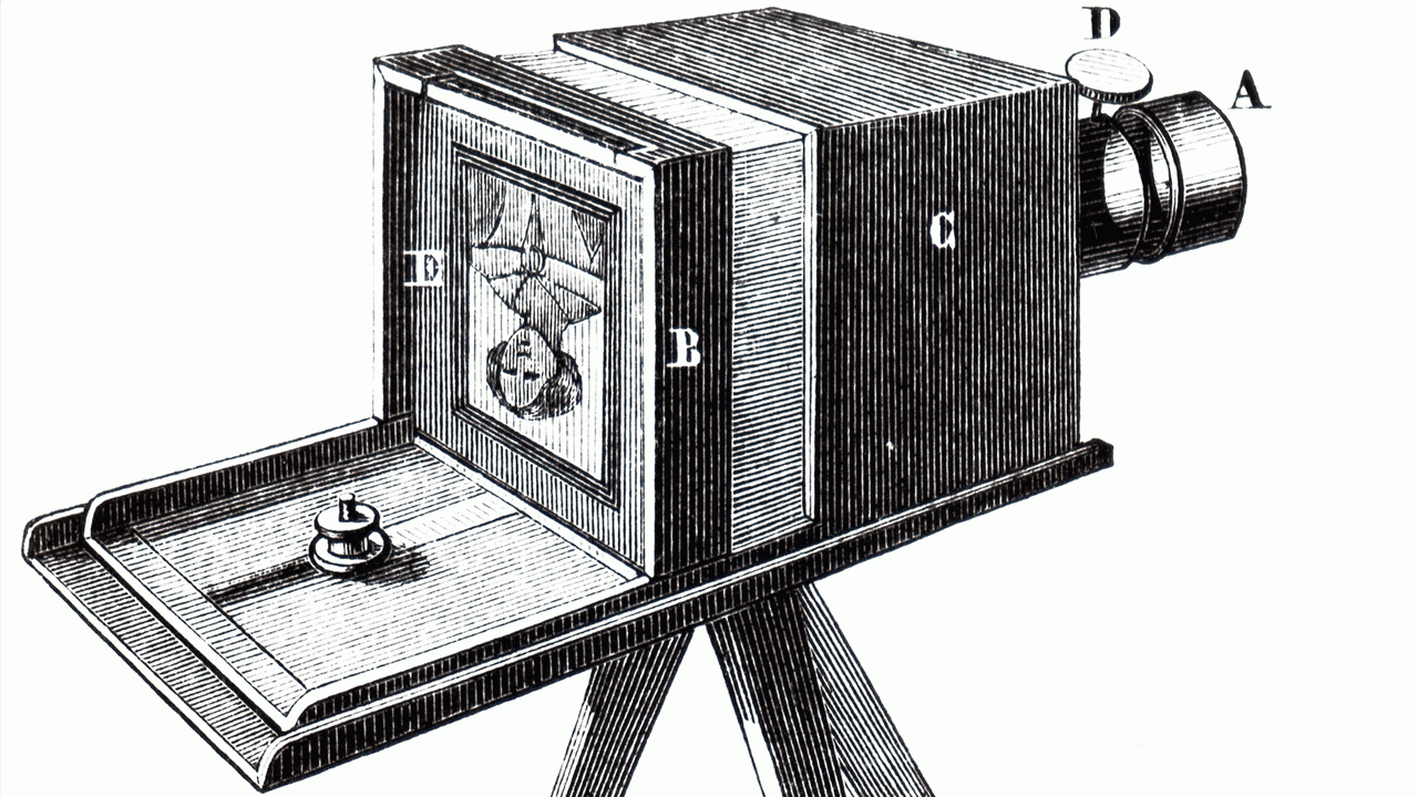 Kamera zur Aufnahme von Daguerreotypie-Fotografien, die von Louis Daguerre erfunden wurden. Datiert 19. Jahrhundert.