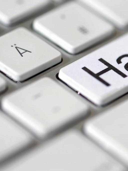 Auf einer Computertastatur steht auf einer Taste das Wort "Hass"