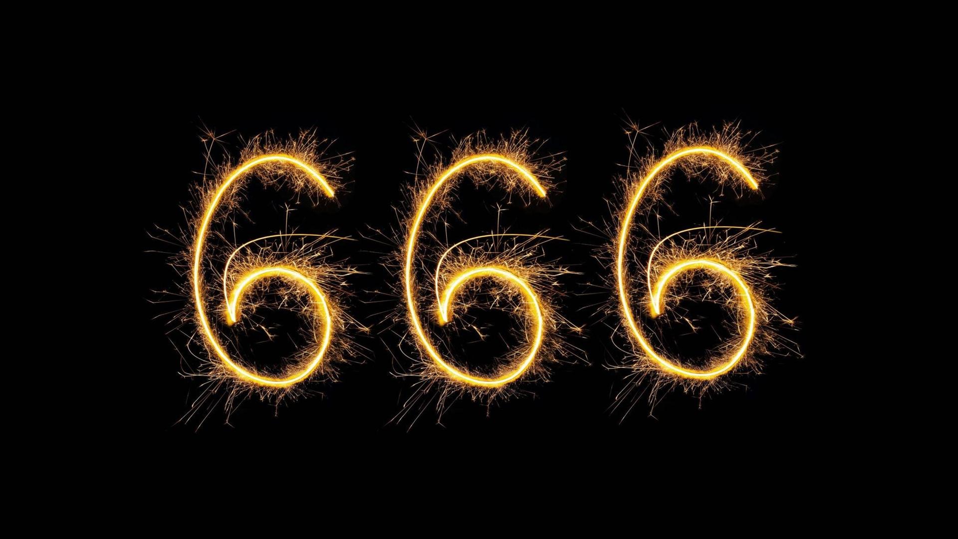 Die Zahl 666, Funken schlagend vor schwarzem Hintergrund