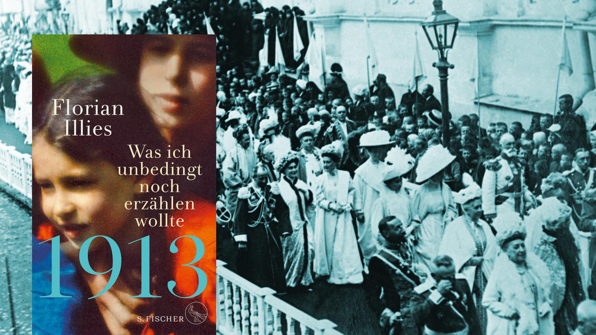 Das Cover des Buches "1913. Was ich noch erzählen wollte" vor einem Foto des Festumzuges anlässlichen des 300-jährigen Thronjubiläums der Romanows.