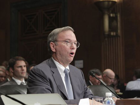 Google-Verwaltungsratmitglied Eric Schmidt vor dem Antitrust-Untersuchungsausschuss im amerikanischen Senat in Washington