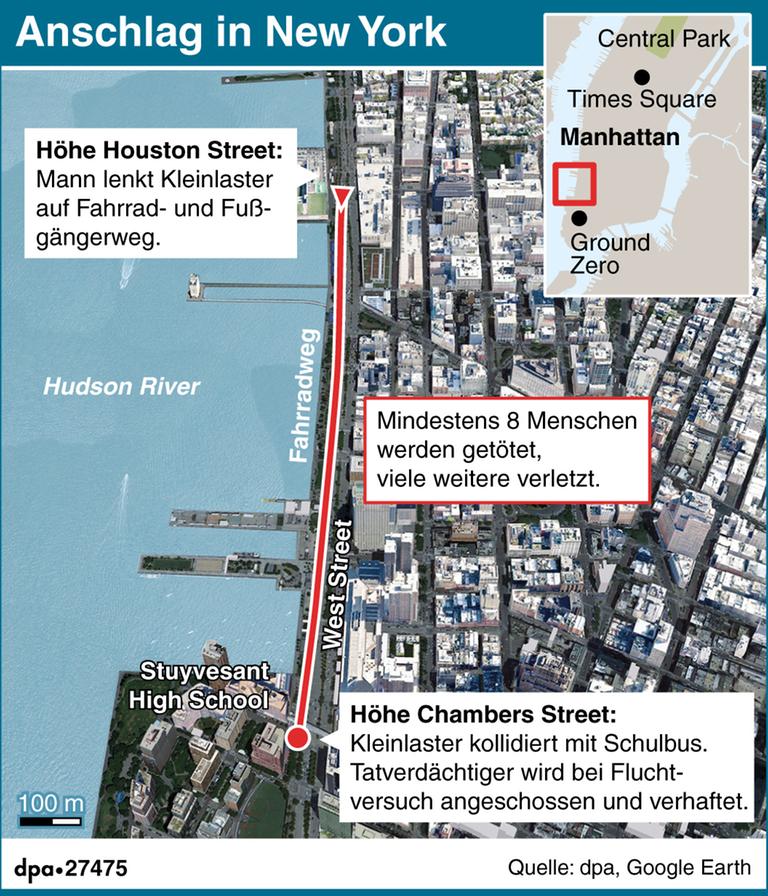 Verortung des Anschlags in Manhattan am 31.10.2017