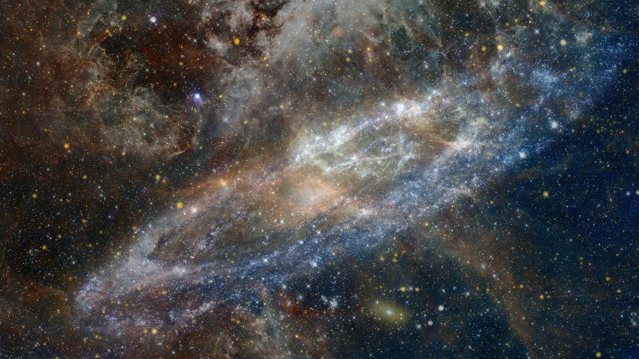 Das Bild zeigt eine leuchtende Galaxie im Weltall.